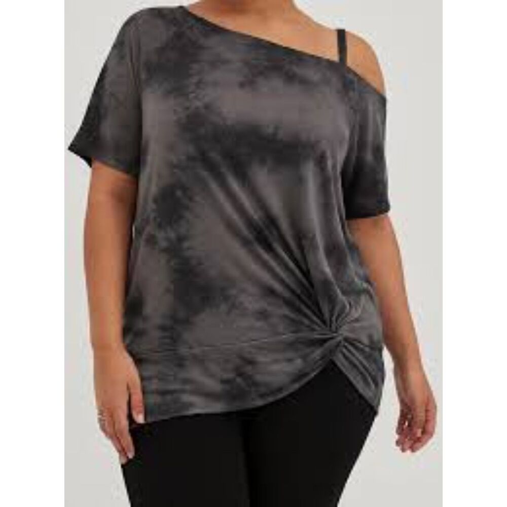 Torrid Off Shoulder Slub Twist Hem Tee Tie Dye Black Size 4 ECU